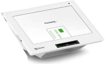 Clover countertop station processing a card on its customer-facing display