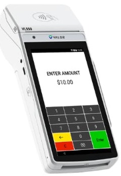 Card terminal on a counter with an amount entered