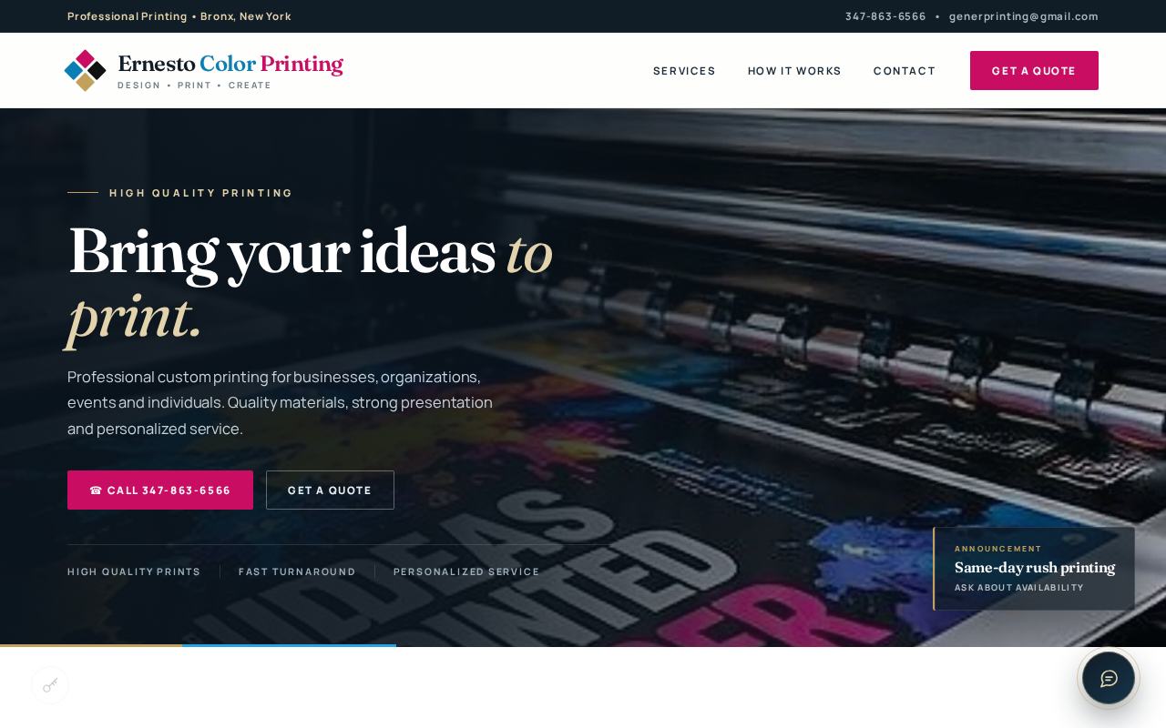 Website preview for Ernesto Color Printing NYC