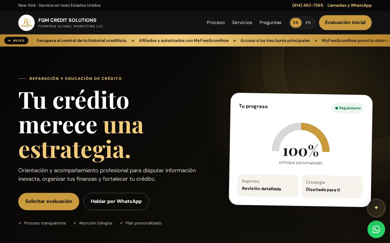 Website preview for FGM Credit Solutions