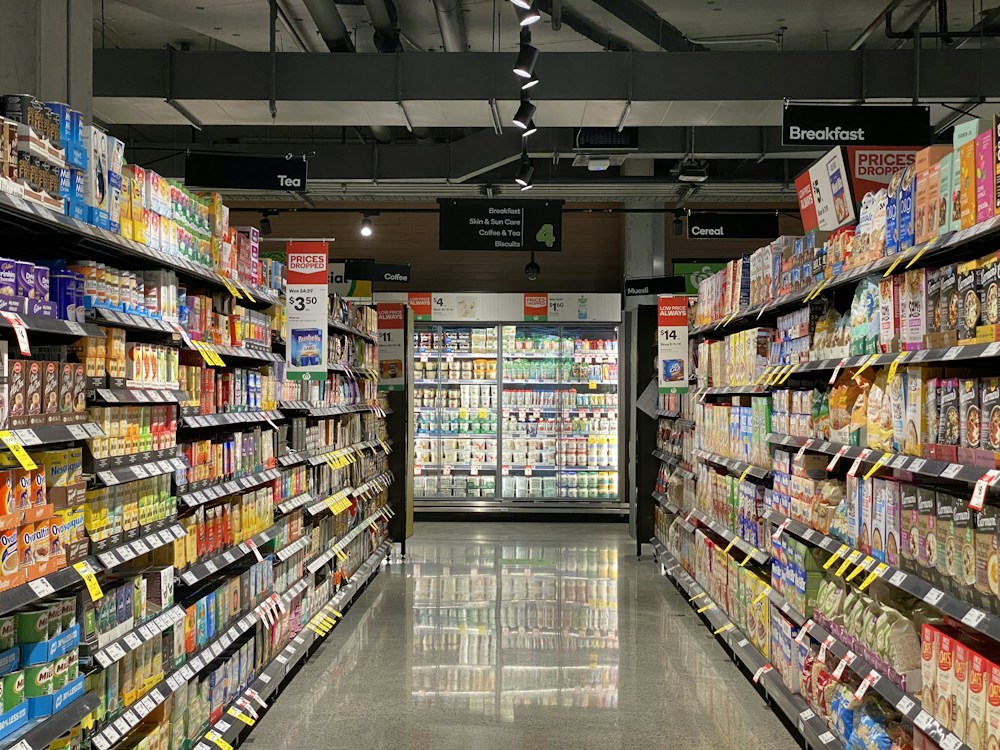 Grocery aisles stocked with products